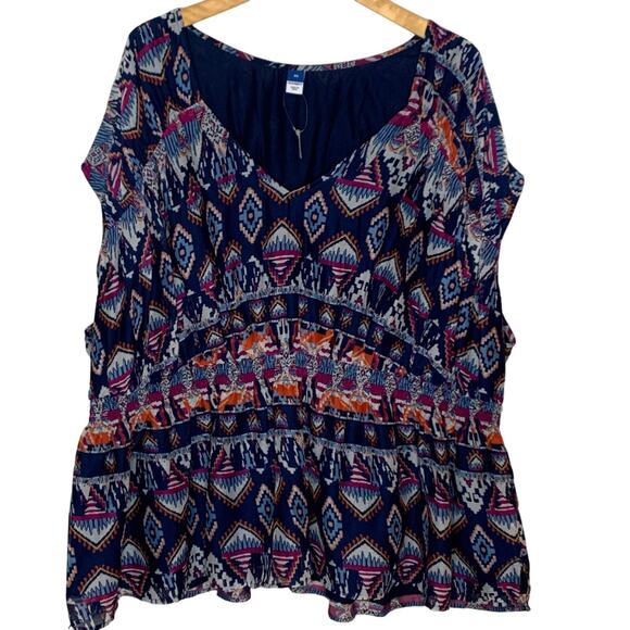 Old Navy Top NWT Women's 3x Blouson Sleeveless Colorful Fairy Navy Pop of Pink - Picture 1 of 7